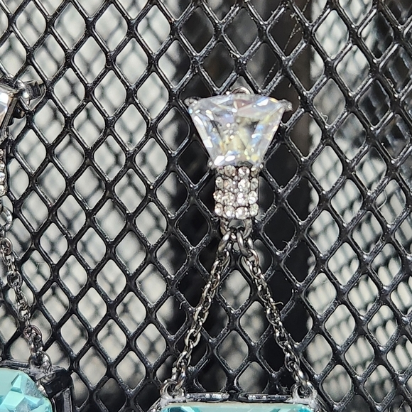 Emerald Cut 14.20ct Sea Blue Aquamarine Gunmetal Statement Dangle Earrings - Picture 5 of 9